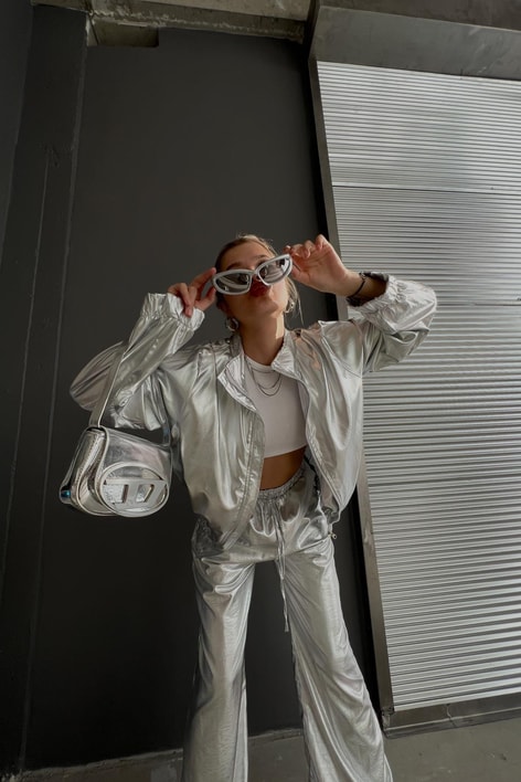 Beli Lastikli Metalik Bomber Gümüş