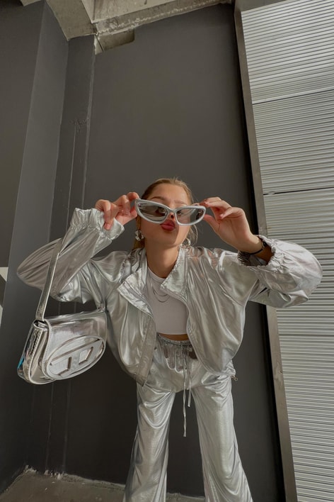 Beli Lastikli Metalik Bomber Gümüş