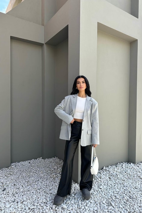 Blazer Kruvaze Ceket Gri