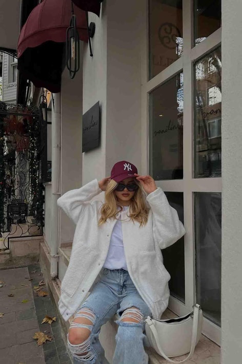 Buklet Bomber Ceket Beyaz