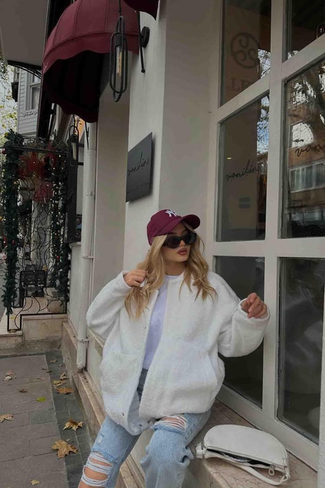 Buklet Bomber Ceket Beyaz