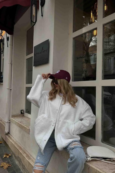 Buklet Bomber Ceket Beyaz
