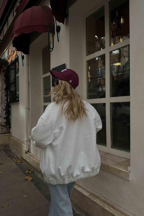 Buklet Bomber Ceket Beyaz