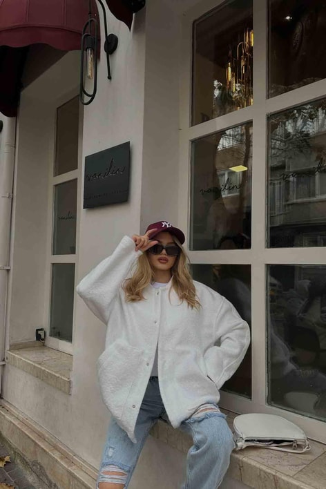 Buklet Bomber Ceket Beyaz