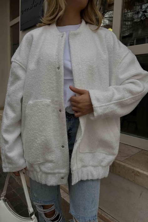 Buklet Bomber Ceket Beyaz