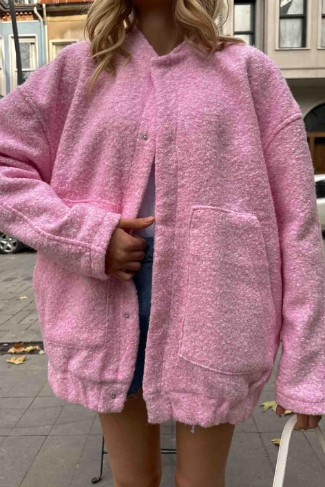 Buklet Bomber Ceket Pembe