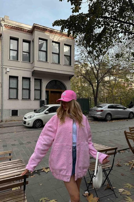 Buklet Bomber Ceket Pembe