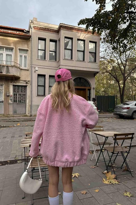 Buklet Bomber Ceket Pembe