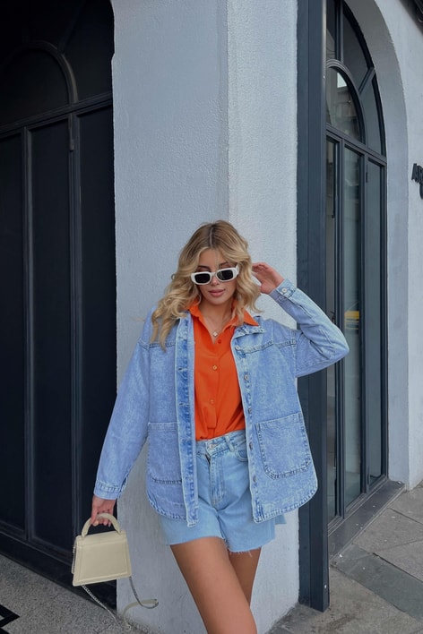 Cepli Denım Ceket Buz Mavi