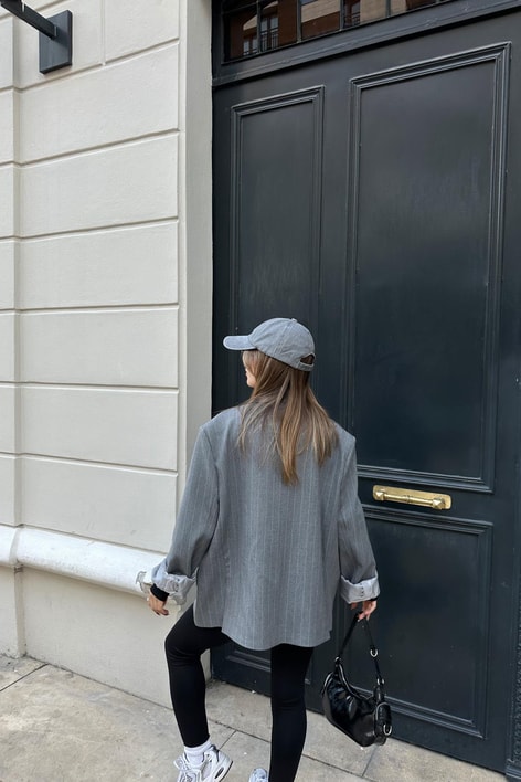 Çift Düğme Çizigili Blazer Ceket Gri
