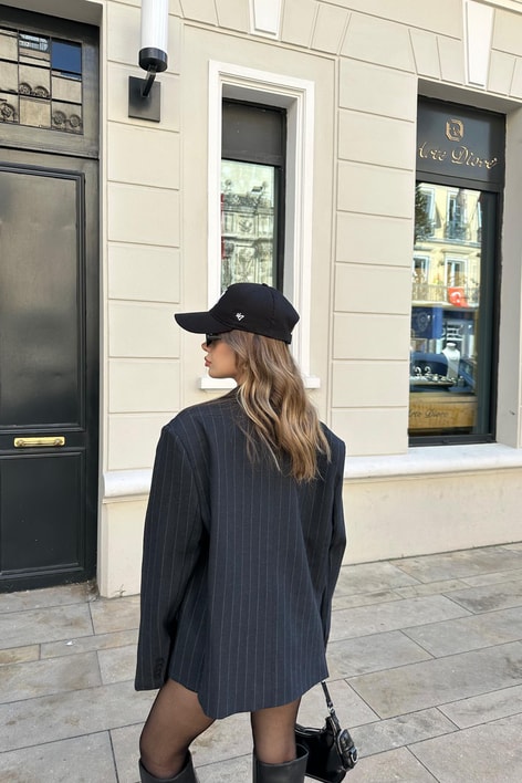Çift Düğme Çizigili Blazer Ceket Lacivert