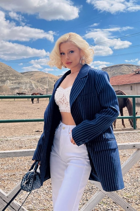 Çizgili Kruvaze Ceket Lacivert