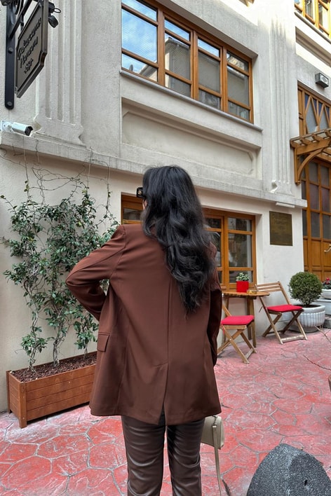 Colorful Astarlı Kruvaze Ceket Kahve