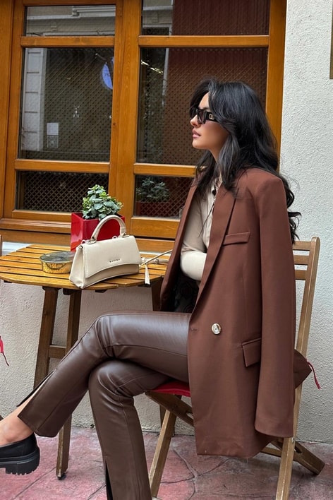 Colorful Astarlı Kruvaze Ceket Kahve