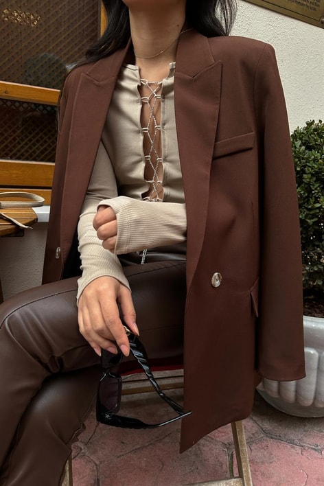 Colorful Astarlı Kruvaze Ceket Kahve