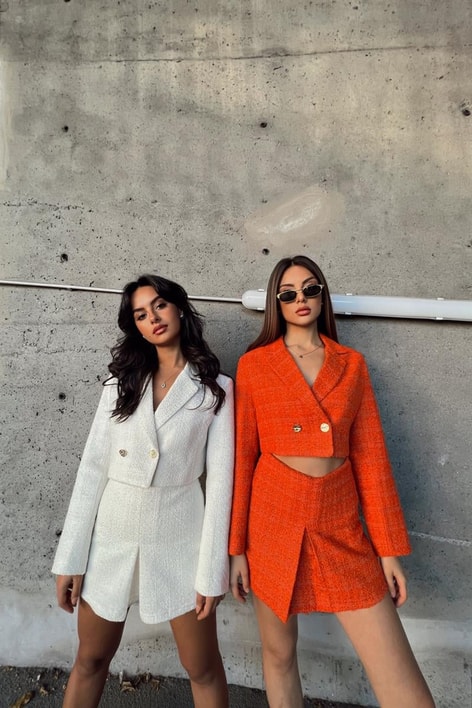 Crop Tüvit Ceket Oranj