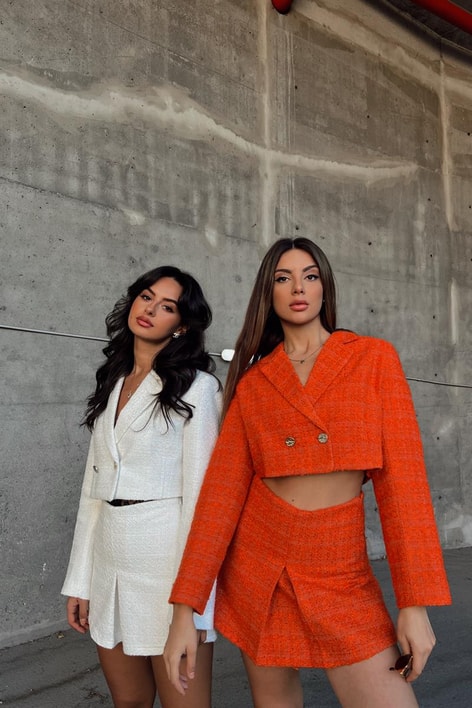 Crop Tüvit Ceket Oranj