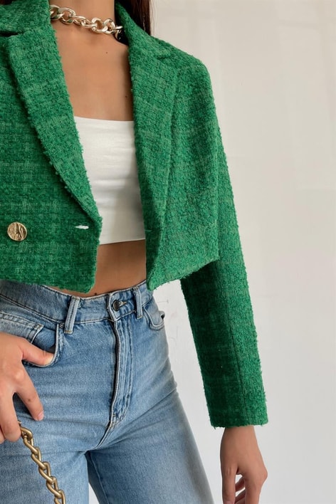 Crop Tüvit Ceket Yeşil