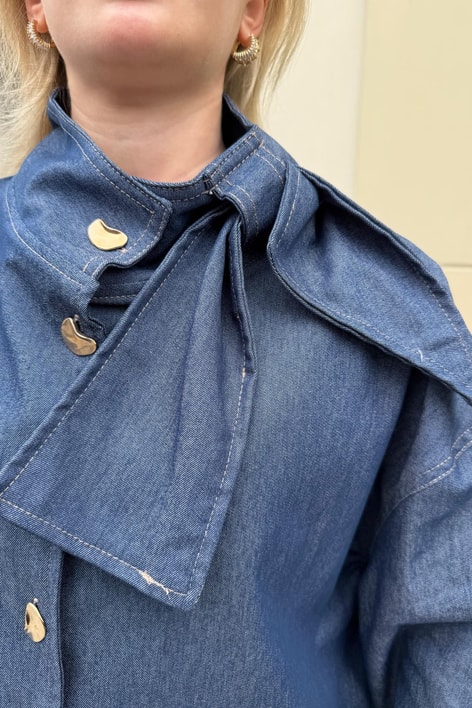 Denim Effect Premium Ceket Mavi