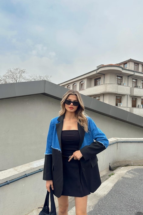 Denim Match Blazer Ceket Siyah
