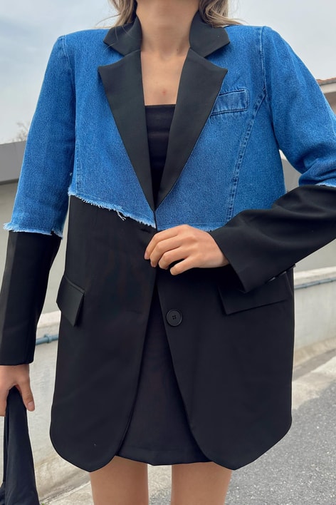 Denim Match Blazer Ceket Siyah