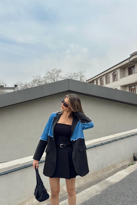 Denim Match Blazer Ceket Siyah