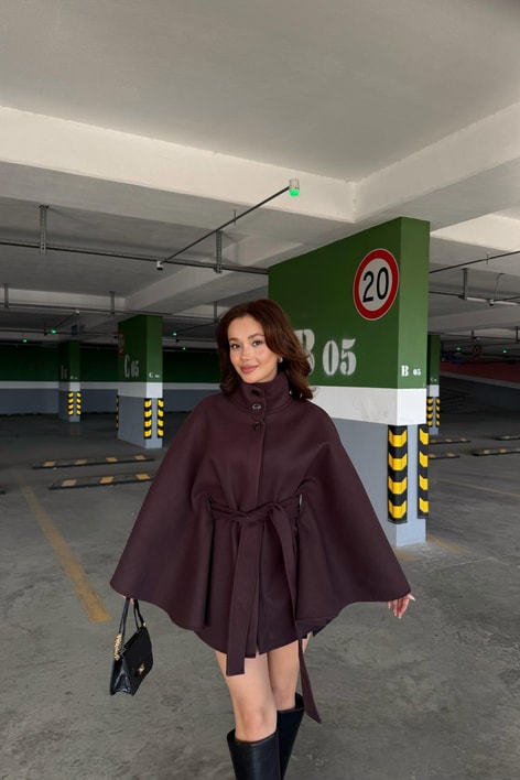 Dik Yaka Kaşe Panço Mürdüm