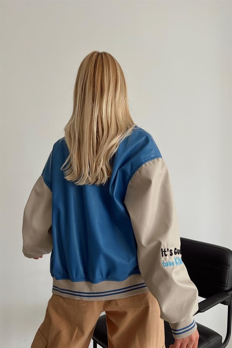 Duo Çıtçıtlı Deri Ceket Mavi