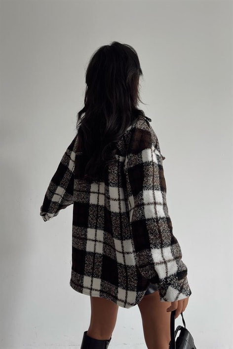 Ekose Desen Cepli Ceket Kahverengi