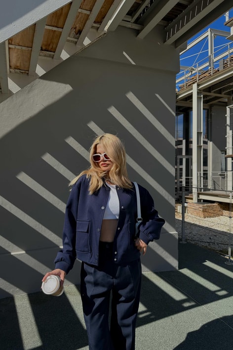 Geniş Cepli Bomber Ceket Lacivert