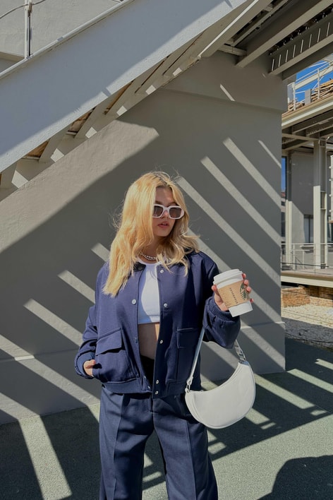 Geniş Cepli Bomber Ceket Lacivert