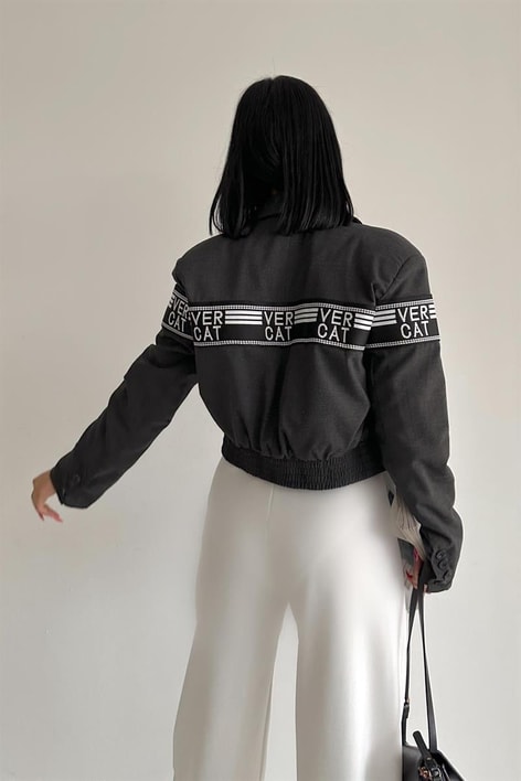 Gipeli Text Detay Kruvaze Cool Ceket Antrasit