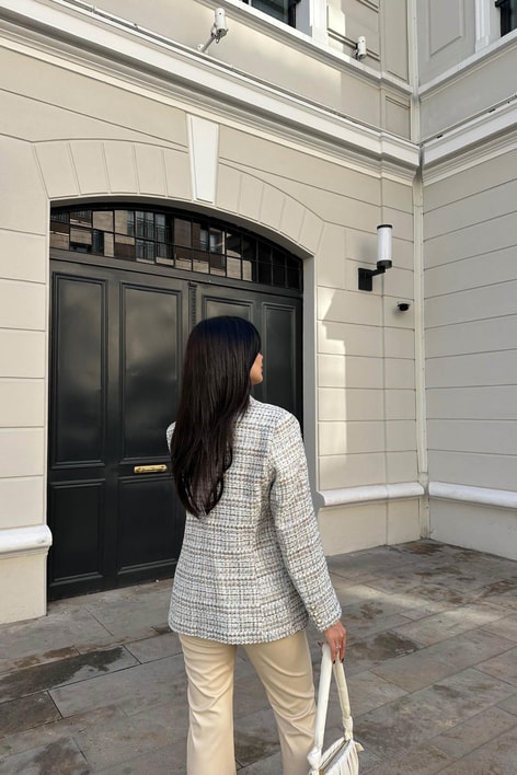 Gold Düğme Colorful Blazer Ekru