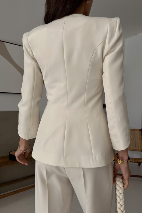 Gold Düğmeli Princess Blazer Krem