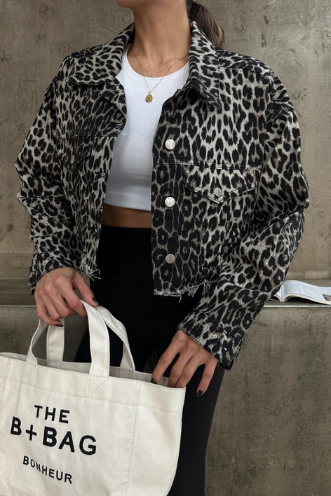 Gömlek Yaka Jean Crop Ceket LEOPAR DESEN