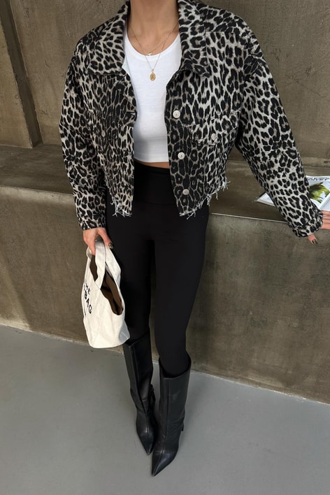 Gömlek Yaka Jean Crop Ceket LEOPAR DESEN