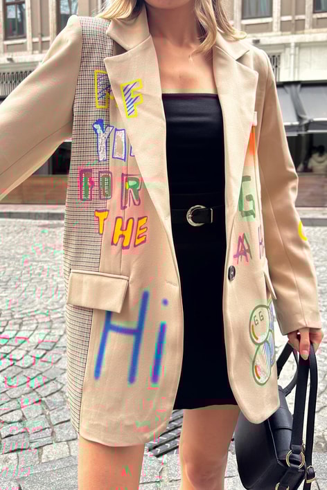Grafiti Ekose Blazer Ceket Bej