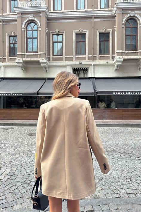 Grafiti Ekose Blazer Ceket Bej