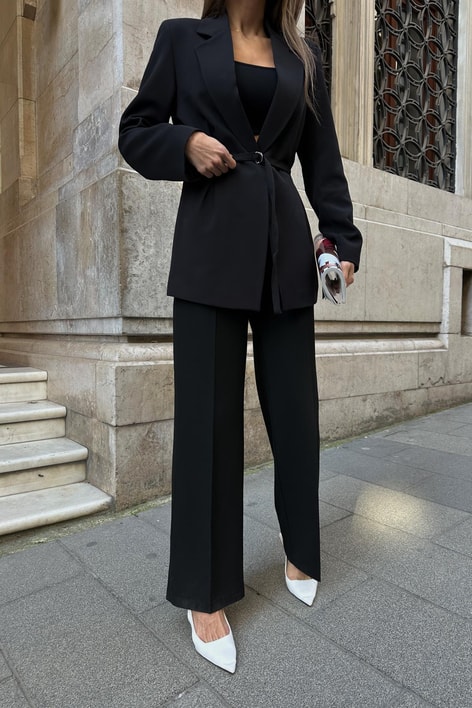 İnce Kemerli Blazer Ceket Siyah