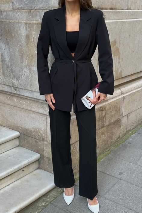 İnce Kemerli Blazer Ceket Siyah