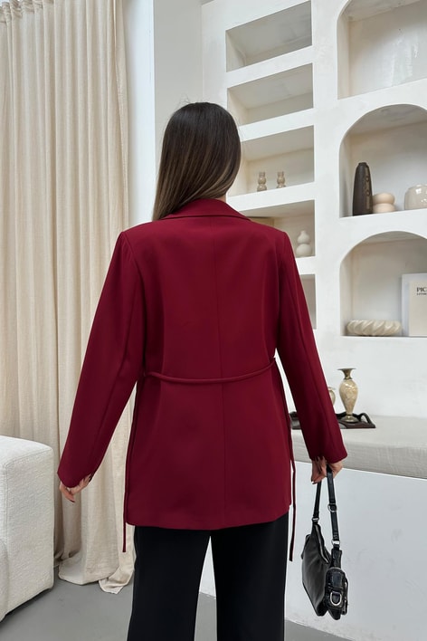 İp Kemerli Blazer Ceket Bordo