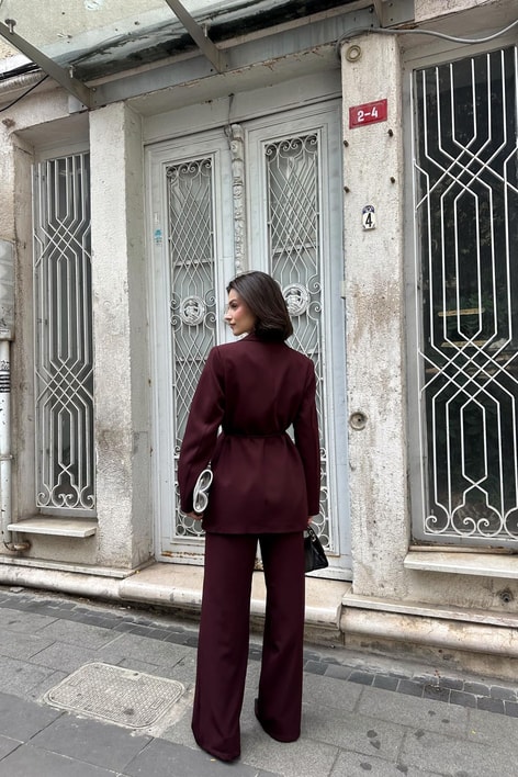 İp Kemerli Blazer Ceket Mürdüm