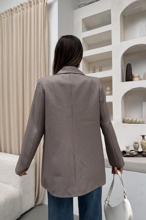 Kazayağı Tek Düğme Blazer Ceket Kahve