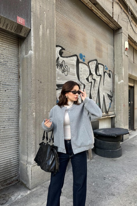 Keçe Bomber Ceket Gri