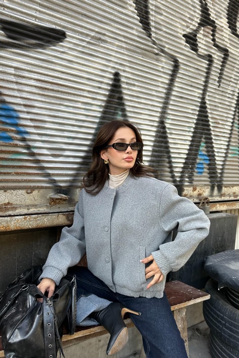 Keçe Bomber Ceket Gri