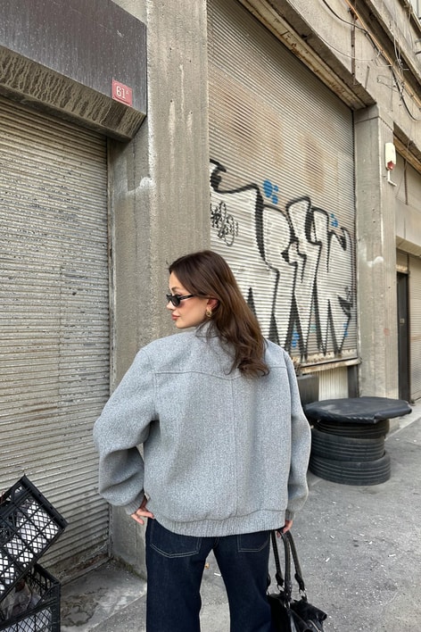 Keçe Bomber Ceket Gri