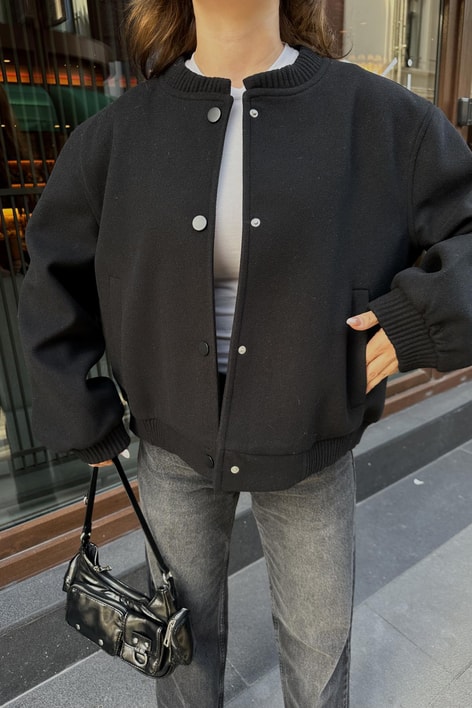 Keçe Bomber Ceket Siyah