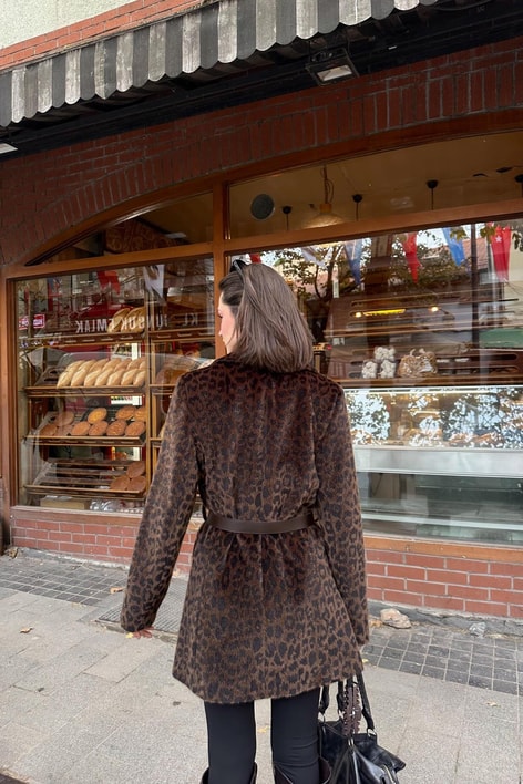 Kemerli Kürk Blazer Ceket LEOPAR DESEN