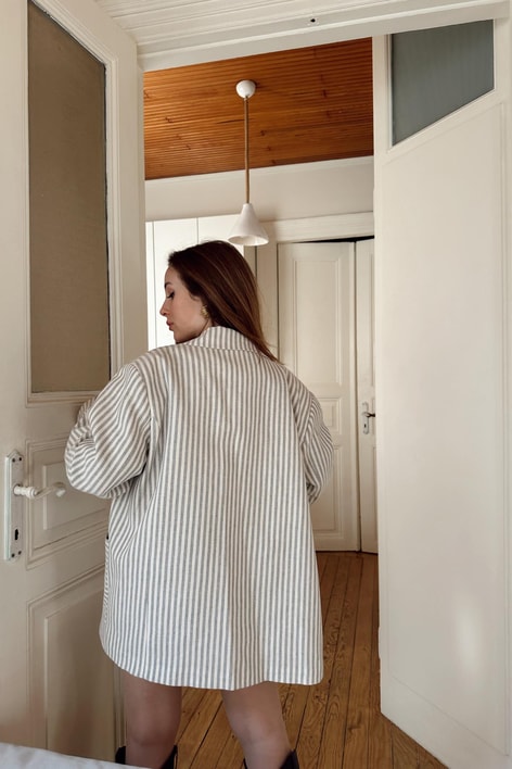 Keten Torba Cep Blazer Ceket Gri