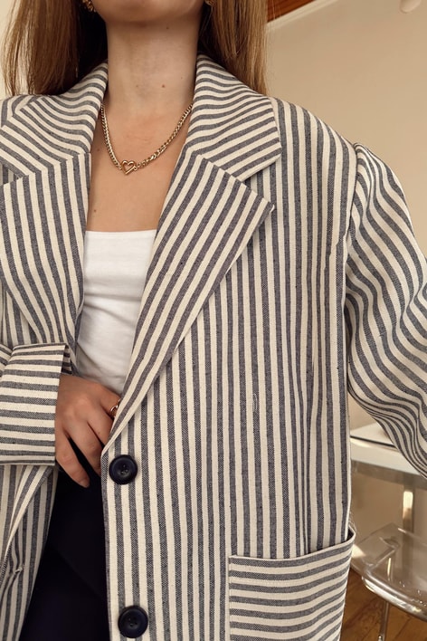 Keten Torba Cep Blazer Ceket Lacivert